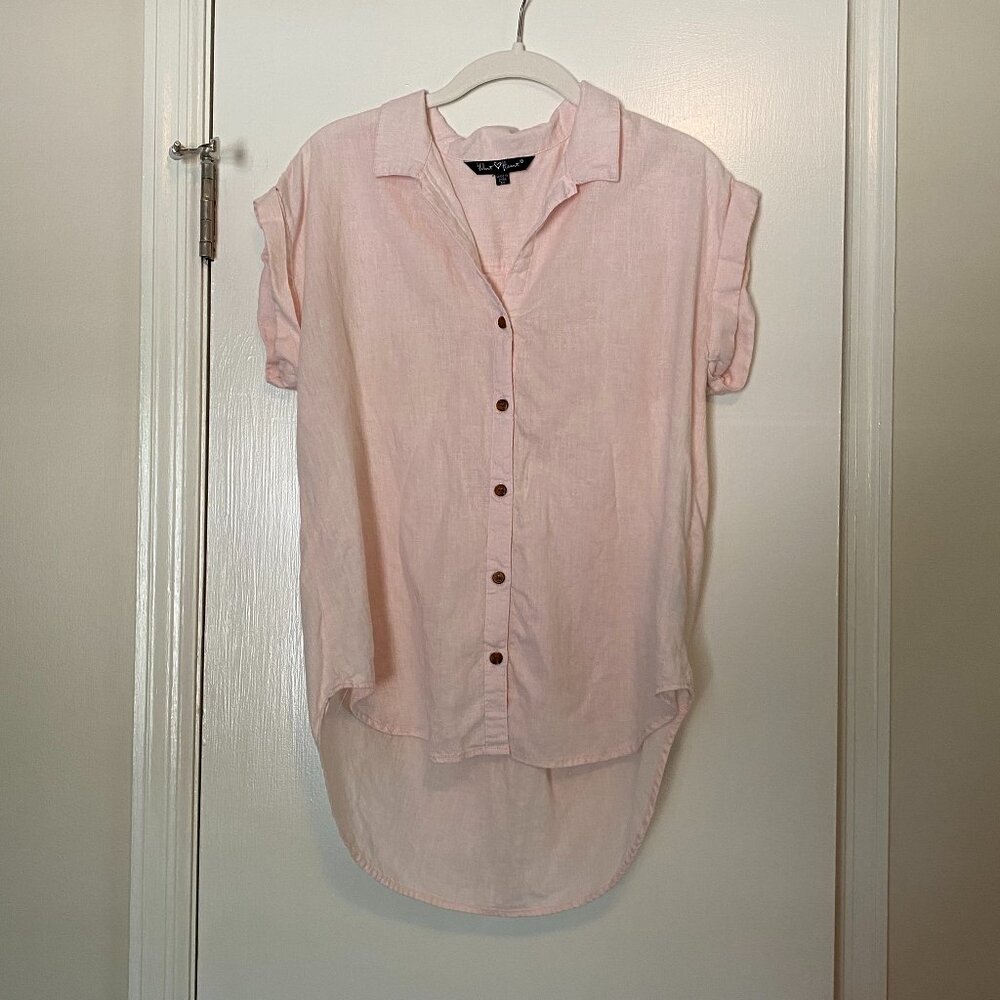 Pale Pink Linen Velvet Heart Top, Size M